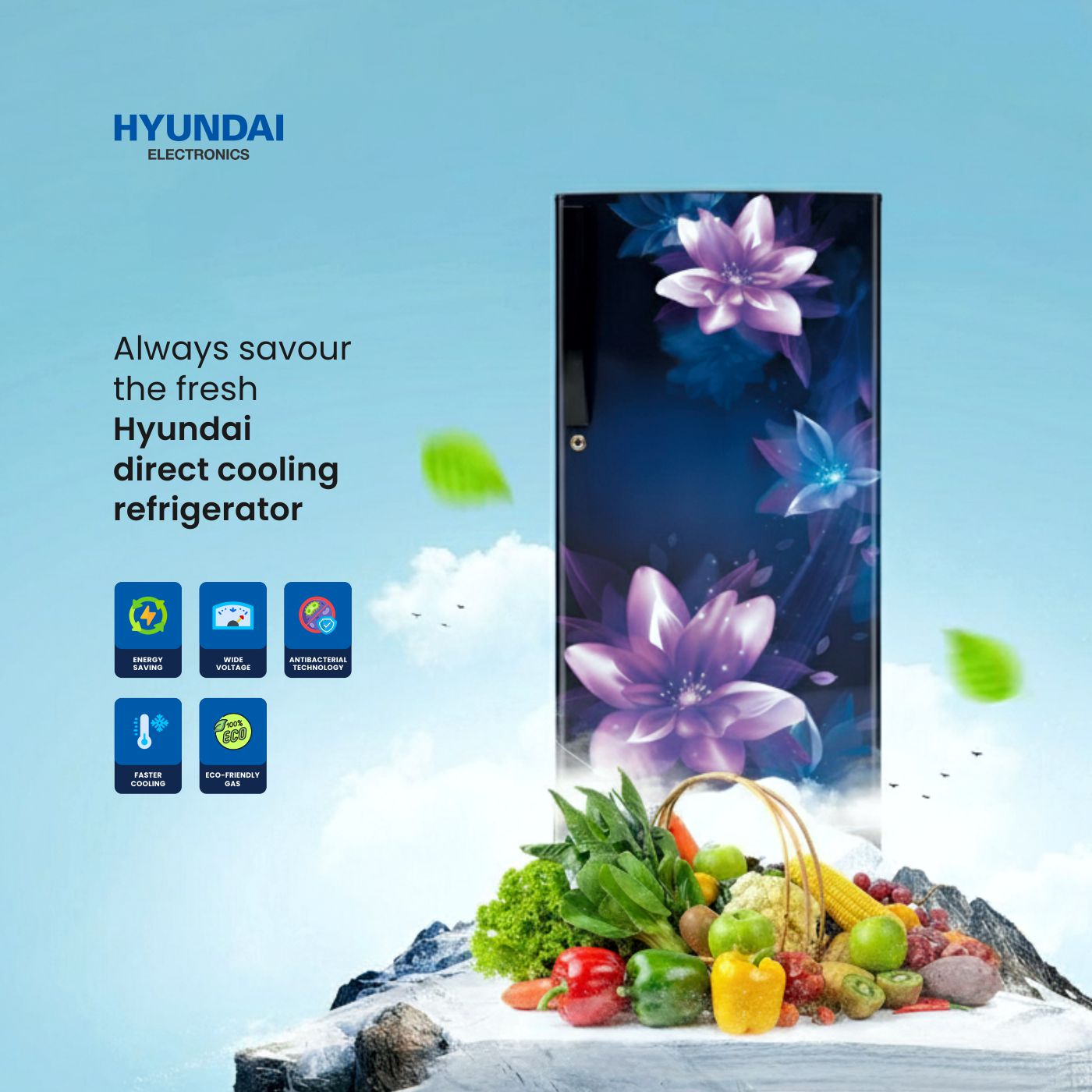 Buy Hyundai | 185 Litre Direct Cool Single Door Refrigerator | Model REF HP212PTCW-HDG | Energy Efficient