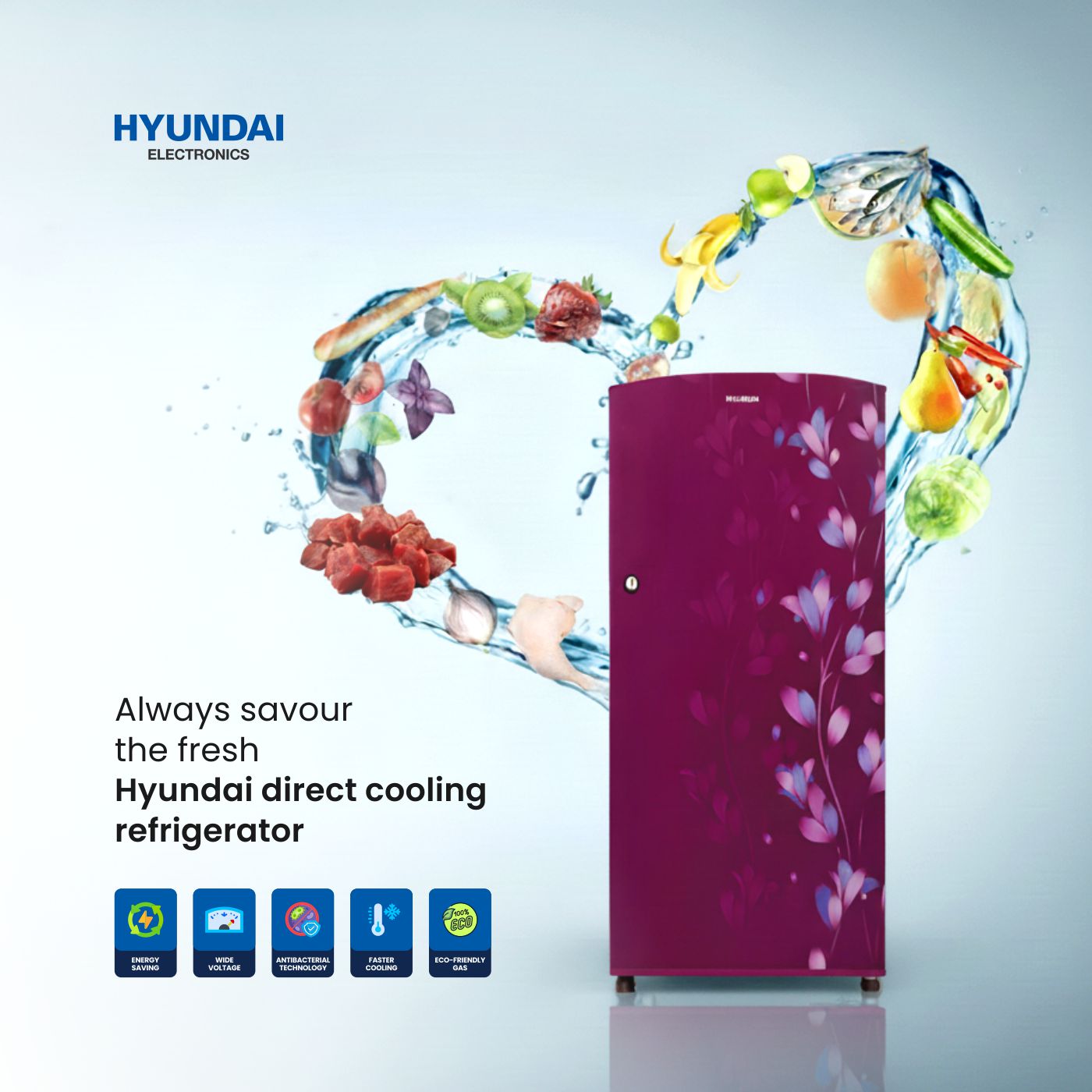 Hyundai | 92 Litre Single Door Refrigerator | Platinum Grey | Compact Design